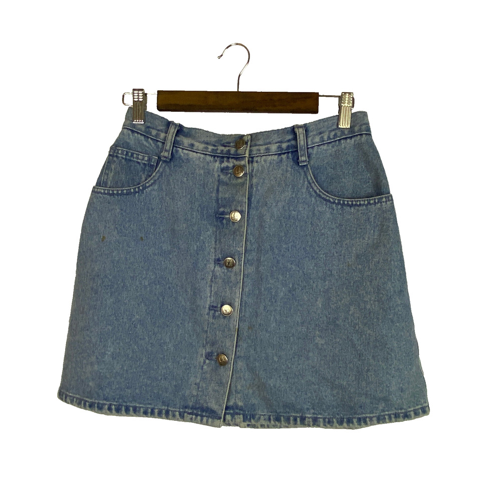 Vintage 90s LA Blues Button Fly Jean Skirt Sz 10 Light Wash Pockets READ FLAW